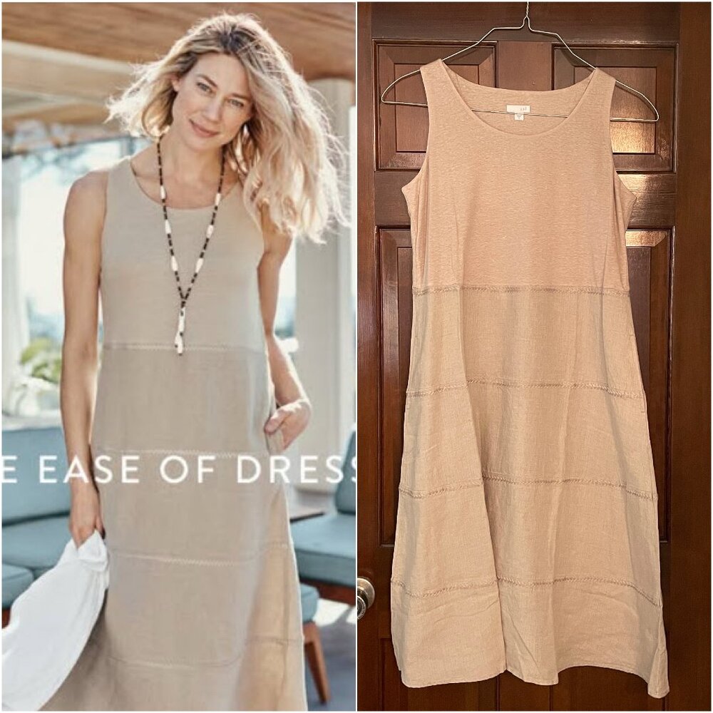 NWOT Size Medium J. Jill linen khaki tiered dress with pockets